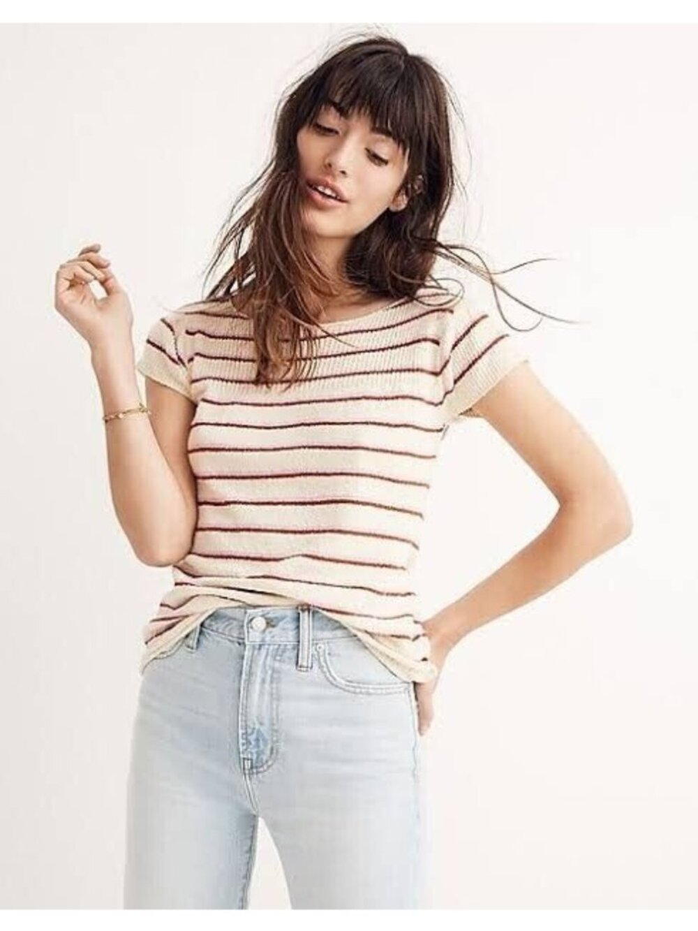 Madewell Womens Top Striped Beige Red Marin Sweater Tee in Stripe Size XS